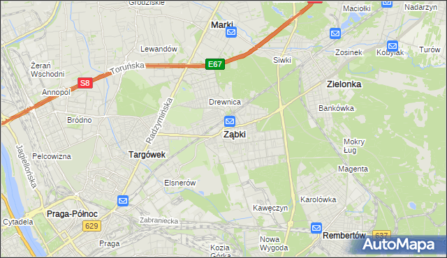 mapa Ząbki powiat wołomiński, Ząbki powiat wołomiński na mapie Targeo