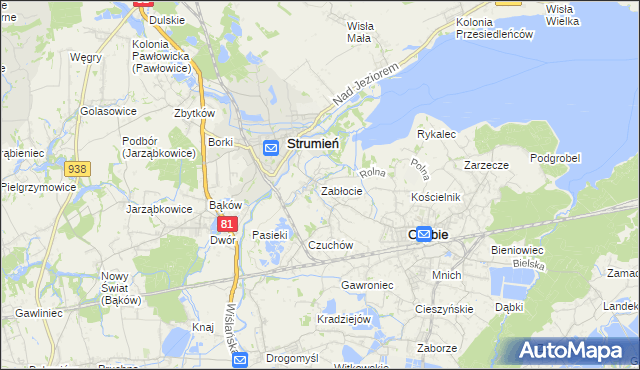 mapa Zabłocie gmina Strumień, Zabłocie gmina Strumień na mapie Targeo