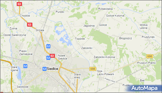 mapa Żabokliki gmina Siedlce, Żabokliki gmina Siedlce na mapie Targeo