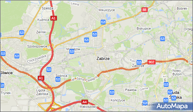 mapa Zabrza, Zabrze na mapie Targeo