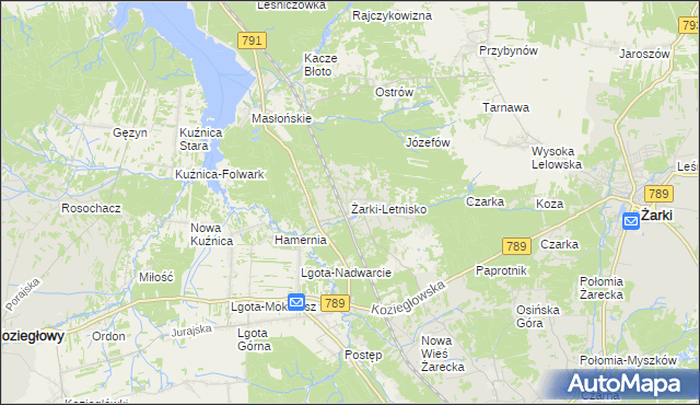 mapa Żarki-Letnisko, Żarki-Letnisko na mapie Targeo