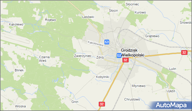 mapa Zdrój gmina Grodzisk Wielkopolski, Zdrój gmina Grodzisk Wielkopolski na mapie Targeo