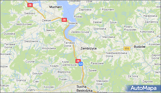 mapa Zembrzyce, Zembrzyce na mapie Targeo