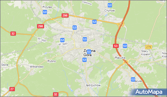 mapa Zielona Góra, Zielona Góra na mapie Targeo