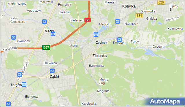 mapa Zielonka powiat wołomiński, Zielonka powiat wołomiński na mapie Targeo