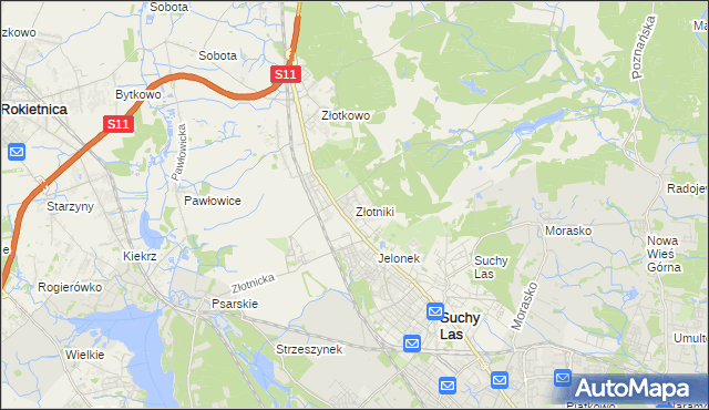 mapa Złotniki gmina Suchy Las, Złotniki gmina Suchy Las na mapie Targeo