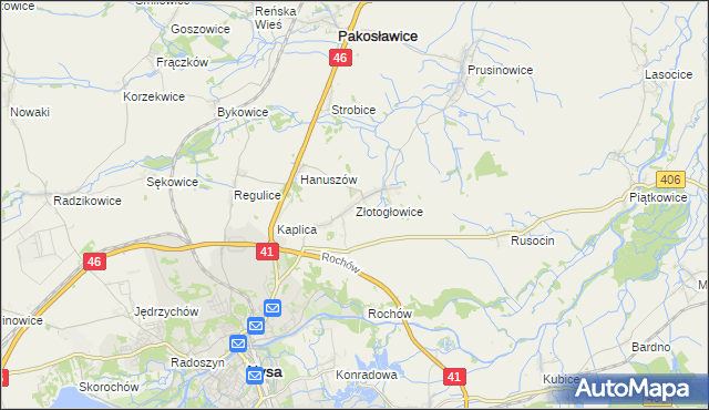 mapa Złotogłowice, Złotogłowice na mapie Targeo