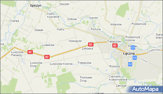 mapa Zofiówka gmina Łęczna, Zofiówka gmina Łęczna na mapie Targeo