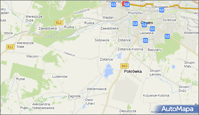 mapa Żółtańce, Żółtańce na mapie Targeo