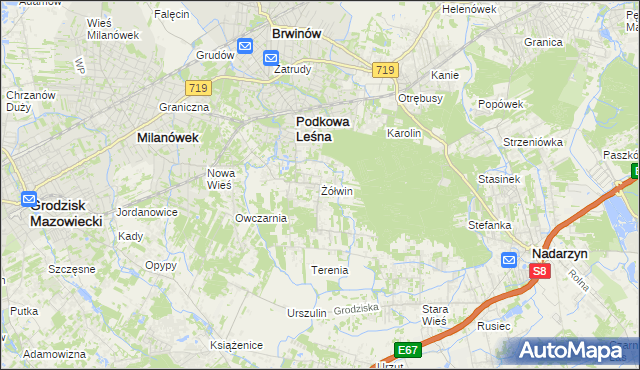 mapa Żółwin gmina Brwinów, Żółwin gmina Brwinów na mapie Targeo