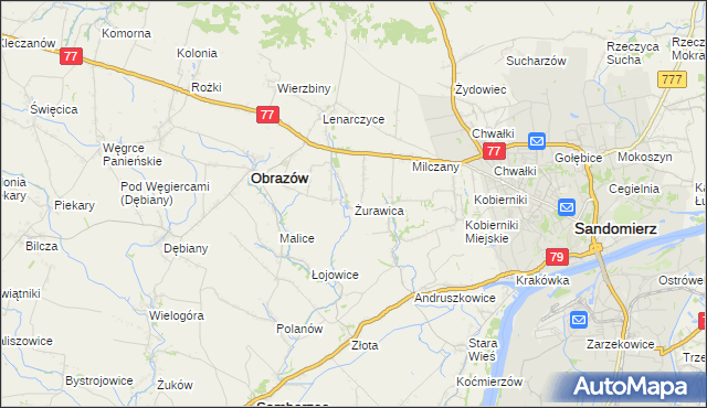 mapa Żurawica gmina Obrazów, Żurawica gmina Obrazów na mapie Targeo