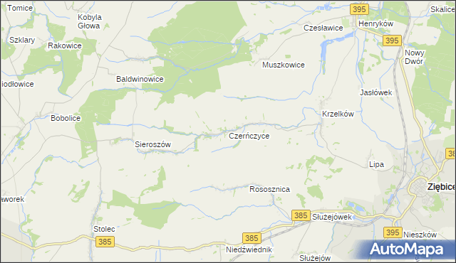 mapa Czerńczyce gmina Ziębice, Czerńczyce gmina Ziębice na mapie Targeo