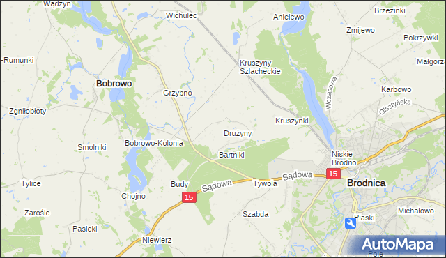 mapa Drużyny gmina Bobrowo, Drużyny gmina Bobrowo na mapie Targeo