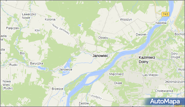 mapa Janowiec powiat puławski, Janowiec powiat puławski na mapie Targeo