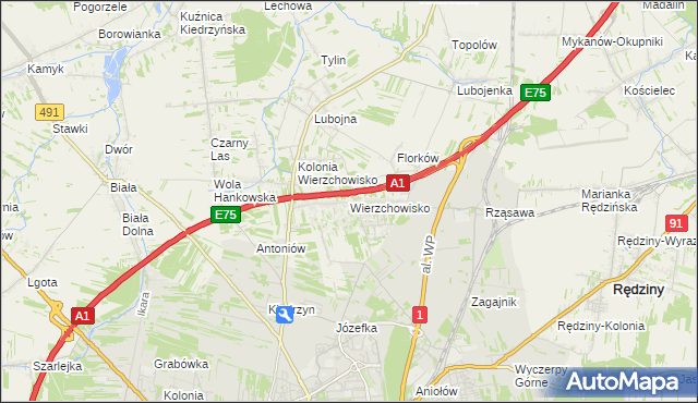mapa Wierzchowisko gmina Mykanów, Wierzchowisko gmina Mykanów na mapie Targeo