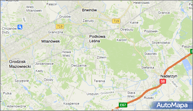 mapa Żółwin gmina Brwinów, Żółwin gmina Brwinów na mapie Targeo