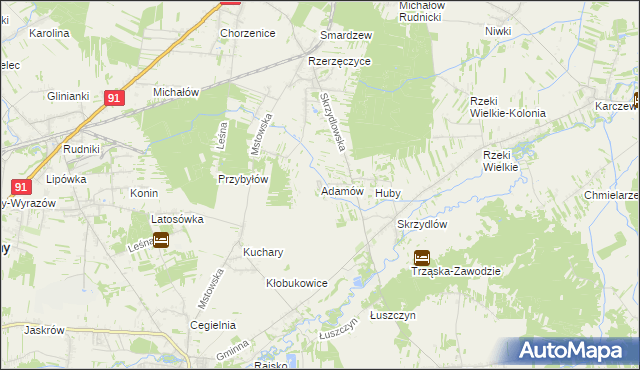 mapa Adamów gmina Kłomnice, Adamów gmina Kłomnice na mapie Targeo