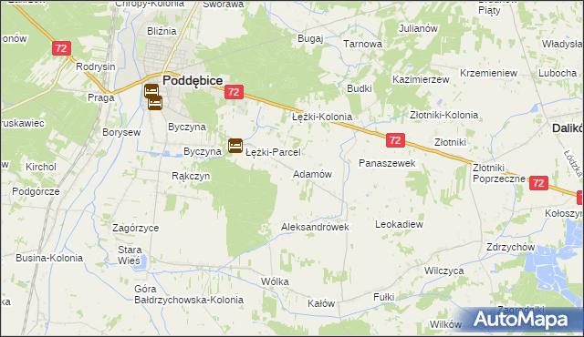 mapa Adamów gmina Poddębice, Adamów gmina Poddębice na mapie Targeo
