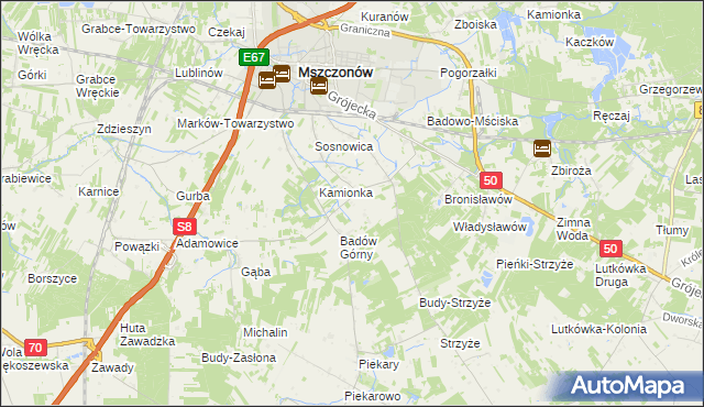 mapa Adamówek gmina Mszczonów, Adamówek gmina Mszczonów na mapie Targeo