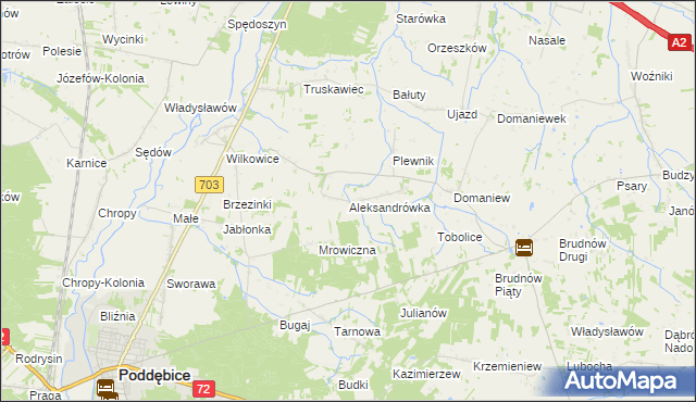 mapa Aleksandrówka gmina Dalików, Aleksandrówka gmina Dalików na mapie Targeo