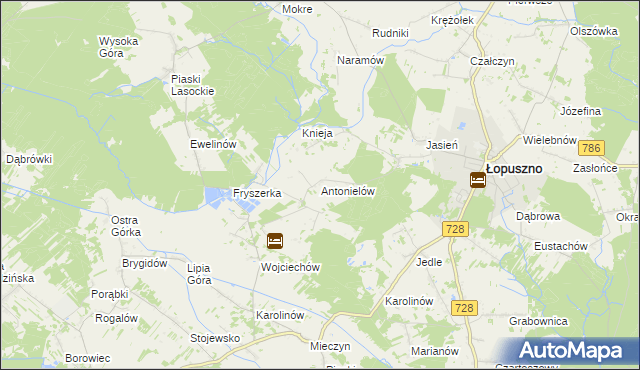 mapa Antonielów gmina Łopuszno, Antonielów gmina Łopuszno na mapie Targeo