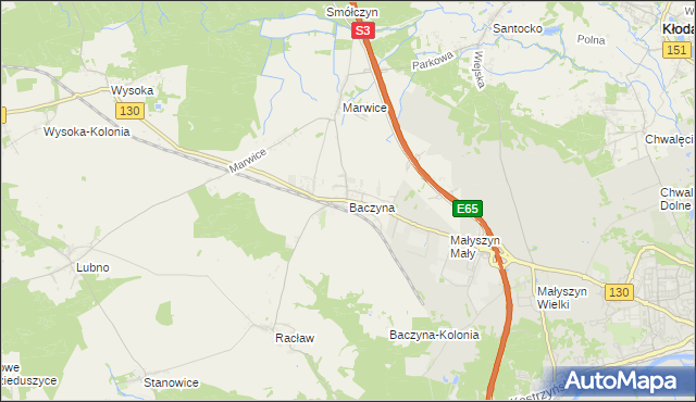 mapa Baczyna gmina Lubiszyn, Baczyna gmina Lubiszyn na mapie Targeo