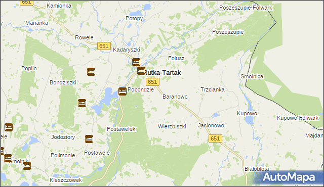 mapa Baranowo gmina Rutka-Tartak, Baranowo gmina Rutka-Tartak na mapie Targeo