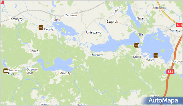 mapa Barwiny, Barwiny na mapie Targeo