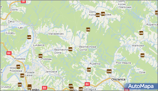 mapa Bezmiechowa Górna, Bezmiechowa Górna na mapie Targeo