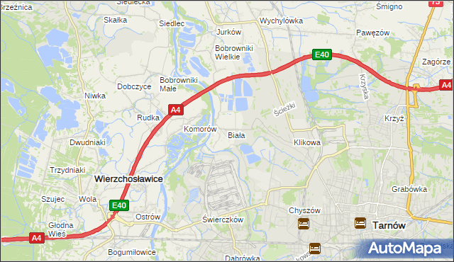 mapa Biała gmina Tarnów, Biała gmina Tarnów na mapie Targeo