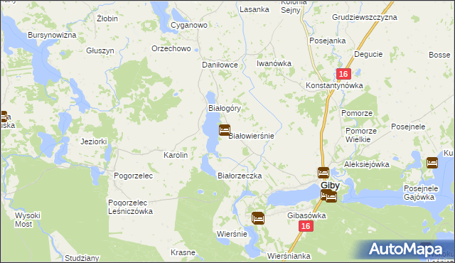 mapa Białowierśnie, Białowierśnie na mapie Targeo