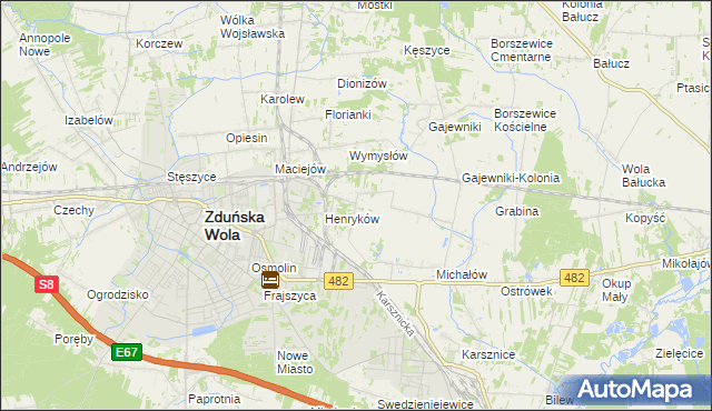 mapa Biały Ług gmina Zduńska Wola, Biały Ług gmina Zduńska Wola na mapie Targeo