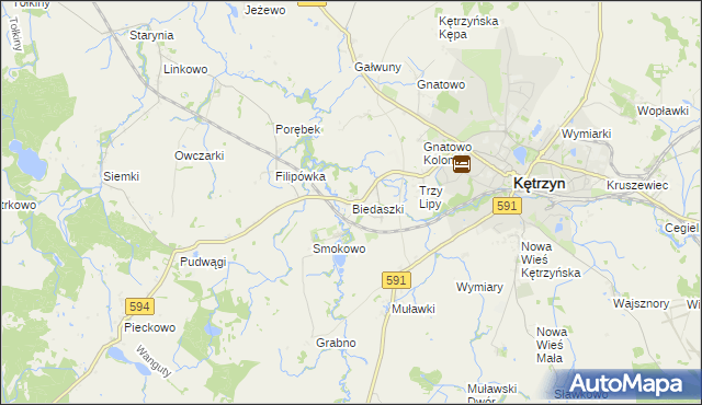 mapa Biedaszki gmina Kętrzyn, Biedaszki gmina Kętrzyn na mapie Targeo