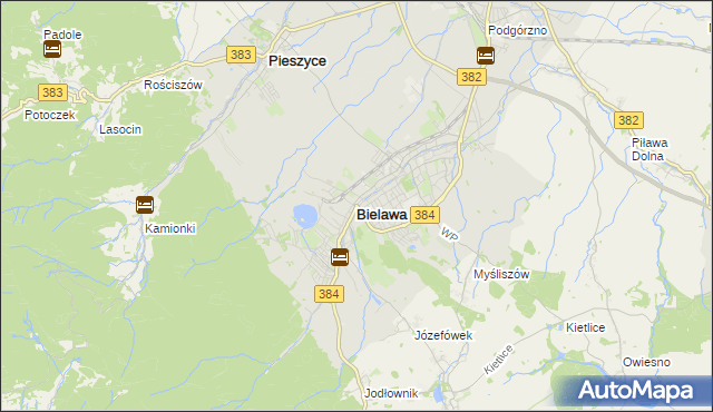 mapa Bielawa powiat dzierżoniowski, Bielawa powiat dzierżoniowski na mapie Targeo