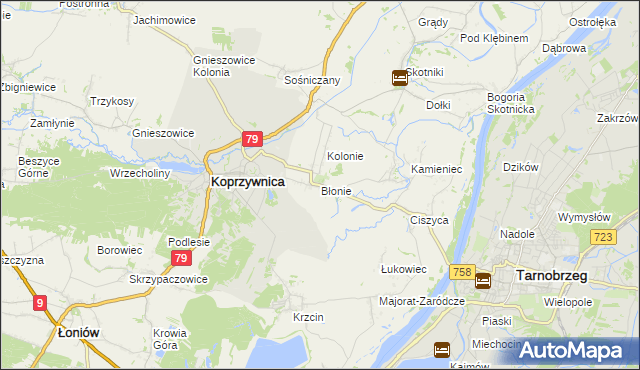 mapa Błonie gmina Koprzywnica, Błonie gmina Koprzywnica na mapie Targeo