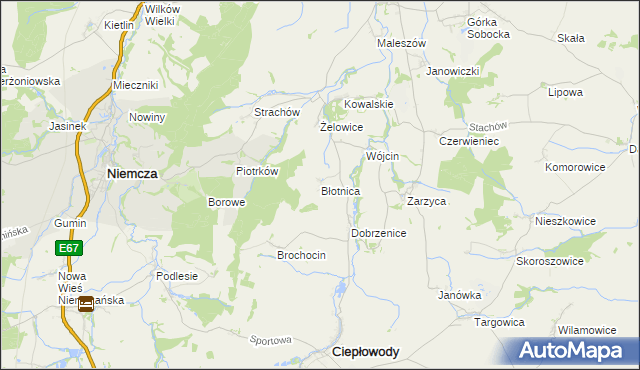 mapa Błotnica gmina Kondratowice, Błotnica gmina Kondratowice na mapie Targeo