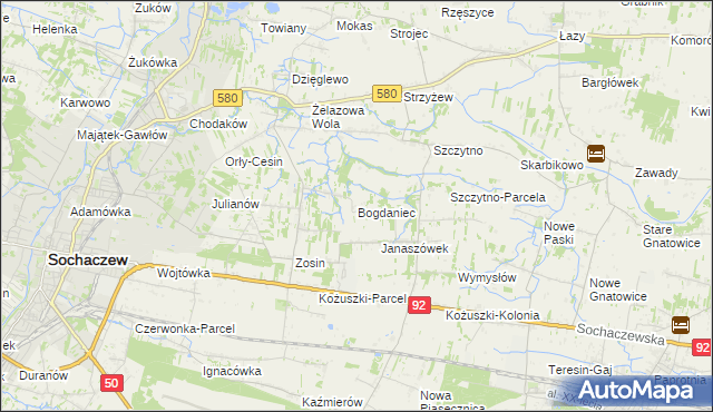 mapa Bogdaniec gmina Sochaczew, Bogdaniec gmina Sochaczew na mapie Targeo
