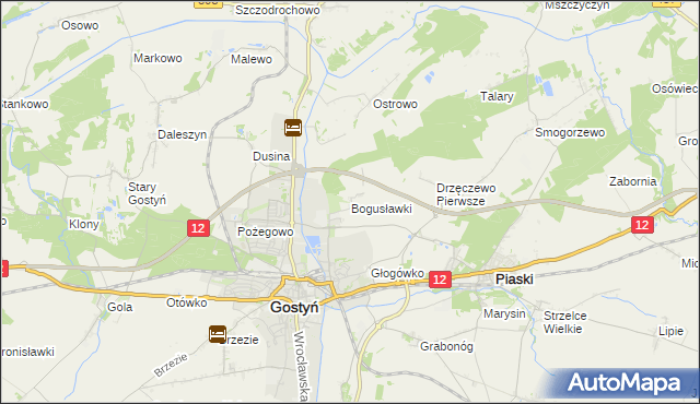 mapa Bogusławki gmina Gostyń, Bogusławki gmina Gostyń na mapie Targeo