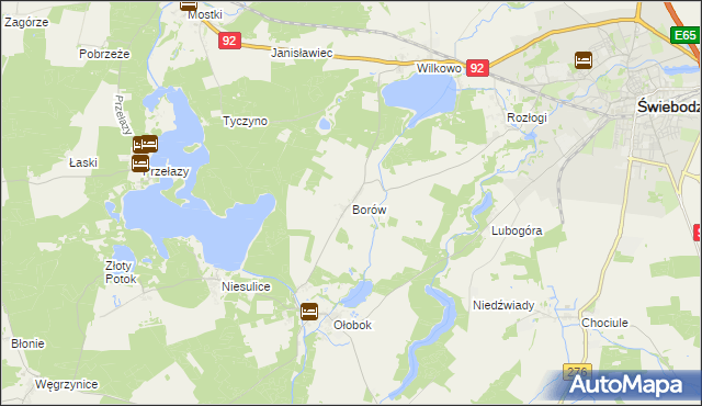 mapa Borów gmina Świebodzin, Borów gmina Świebodzin na mapie Targeo