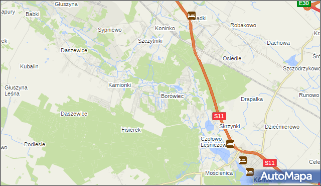 mapa Borówiec gmina Kórnik, Borówiec gmina Kórnik na mapie Targeo