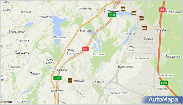 mapa Borowiec gmina Żukowo, Borowiec gmina Żukowo na mapie Targeo