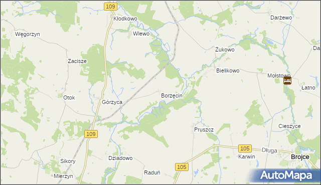 mapa Borzęcin gmina Gryfice, Borzęcin gmina Gryfice na mapie Targeo