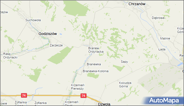 mapa Branew Szlachecka, Branew Szlachecka na mapie Targeo