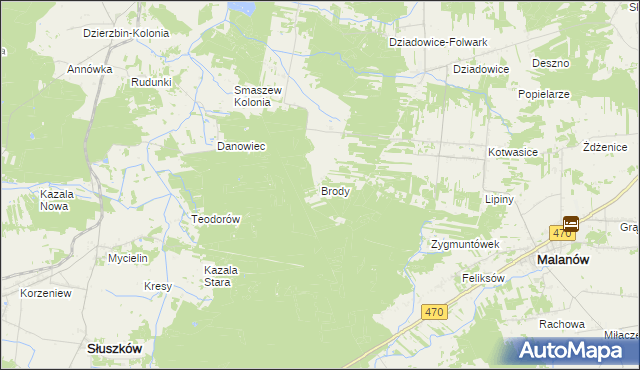 mapa Brody gmina Malanów, Brody gmina Malanów na mapie Targeo