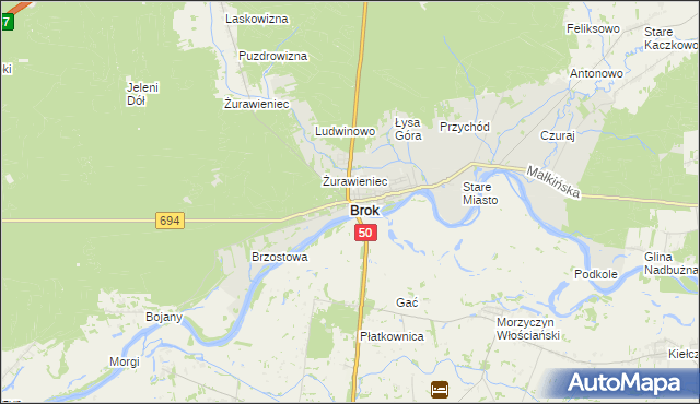 mapa Brok powiat ostrowski, Brok powiat ostrowski na mapie Targeo