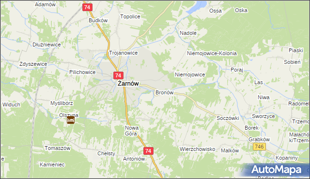 mapa Bronów gmina Żarnów, Bronów gmina Żarnów na mapie Targeo