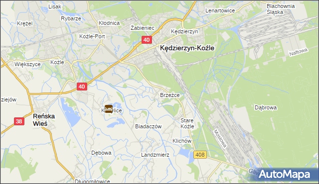 mapa Brzeźce gmina Bierawa, Brzeźce gmina Bierawa na mapie Targeo