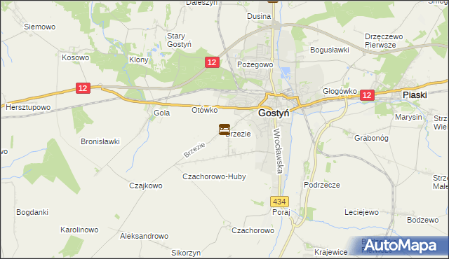 mapa Brzezie gmina Gostyń, Brzezie gmina Gostyń na mapie Targeo