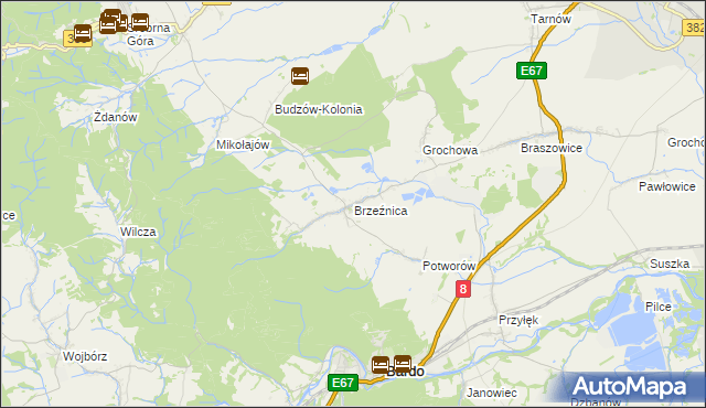 mapa Brzeźnica gmina Bardo, Brzeźnica gmina Bardo na mapie Targeo