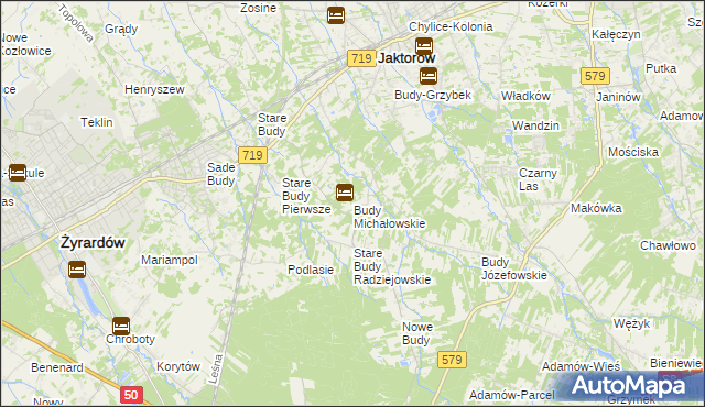 mapa Budy Michałowskie gmina Jaktorów, Budy Michałowskie gmina Jaktorów na mapie Targeo